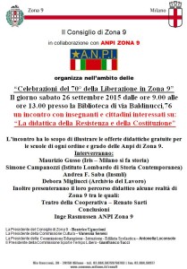locandina Anpi-Zona 9 La didattica della Resistenza e della Costituzione, Milano, 26.09.2015